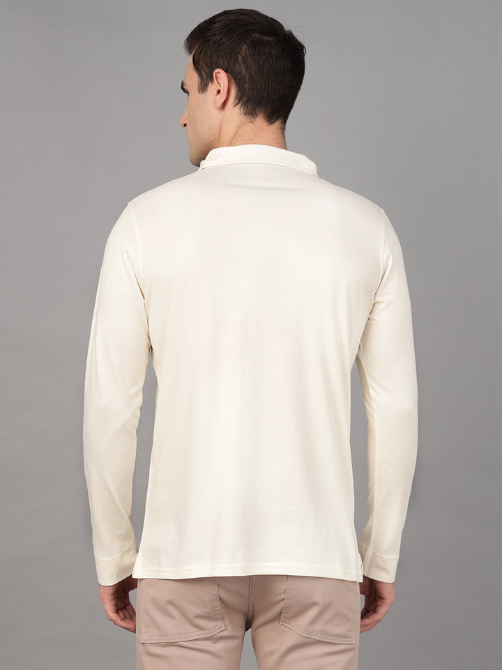 Hancock Men Cream Solid Pure Cotton Slim Fit Formal Tshirt