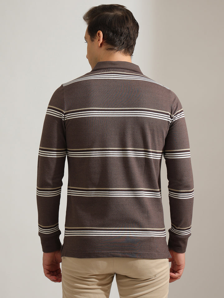 Hancock   Men   Mauve   Stripes   Cotton Elastane   Slim Fit   Casual   TShirt