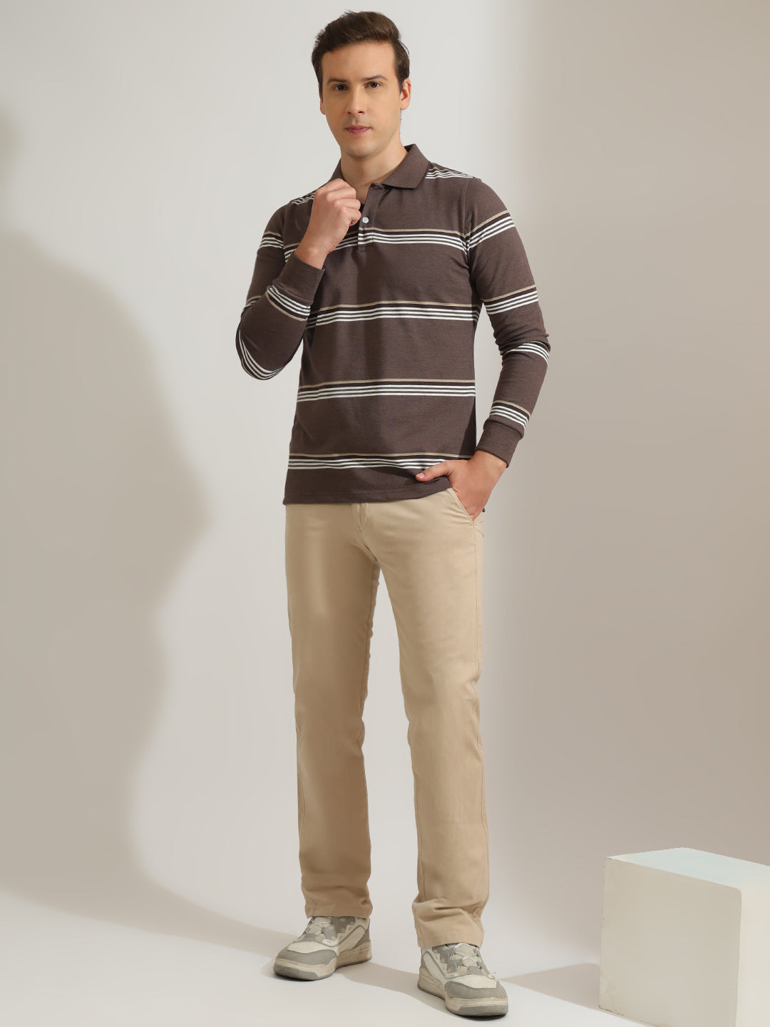 Hancock   Men   Mauve   Stripes   Cotton Elastane   Slim Fit   Casual   TShirt
