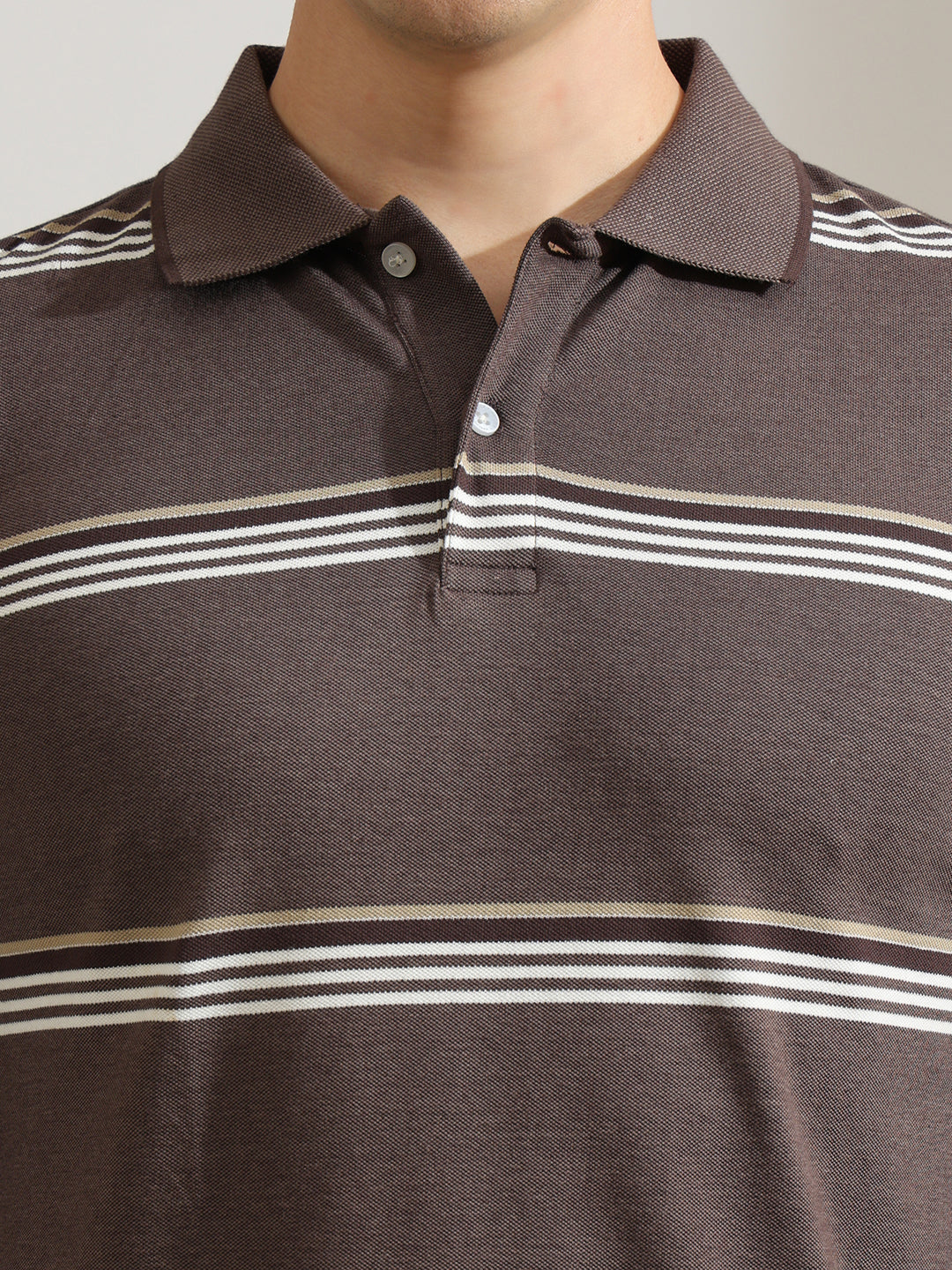 Hancock   Men   Mauve   Stripes   Cotton Elastane   Slim Fit   Casual   TShirt