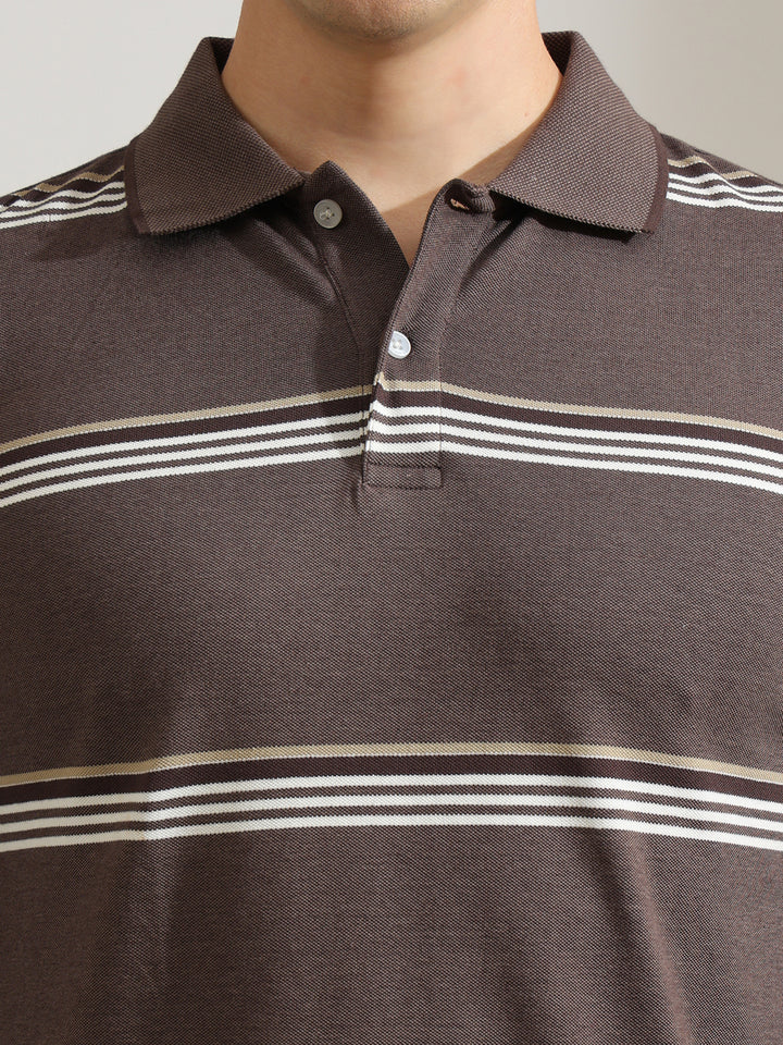 Hancock   Men   Mauve   Stripes   Cotton Elastane   Slim Fit   Casual   TShirt
