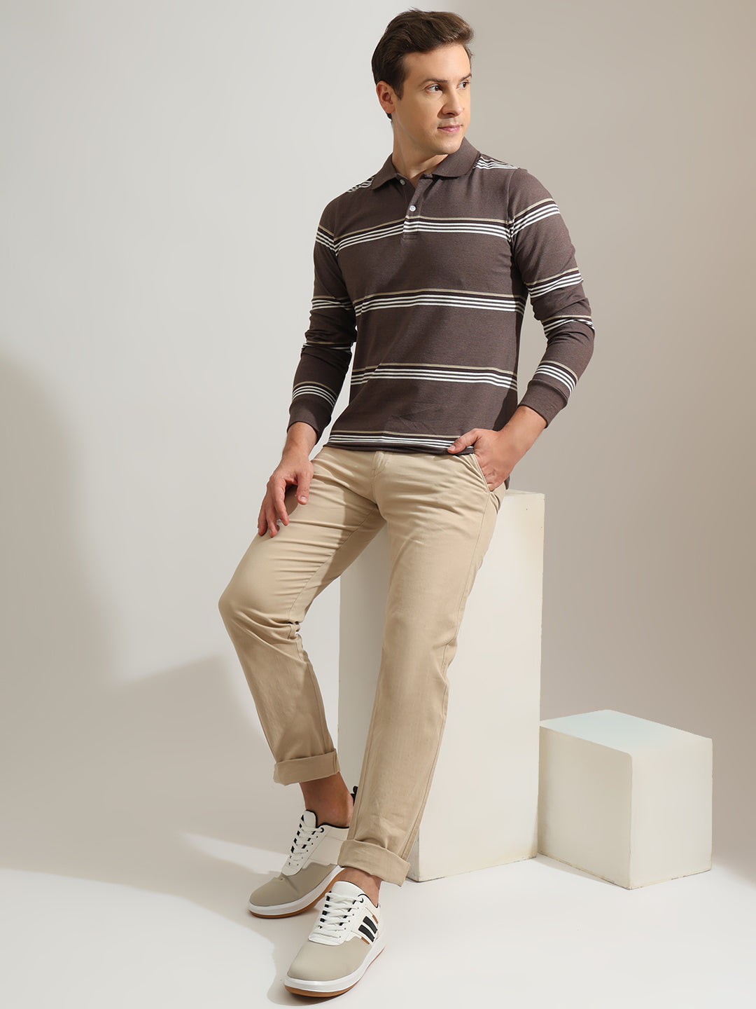 Hancock   Men   Mauve   Stripes   Cotton Elastane   Slim Fit   Casual   TShirt