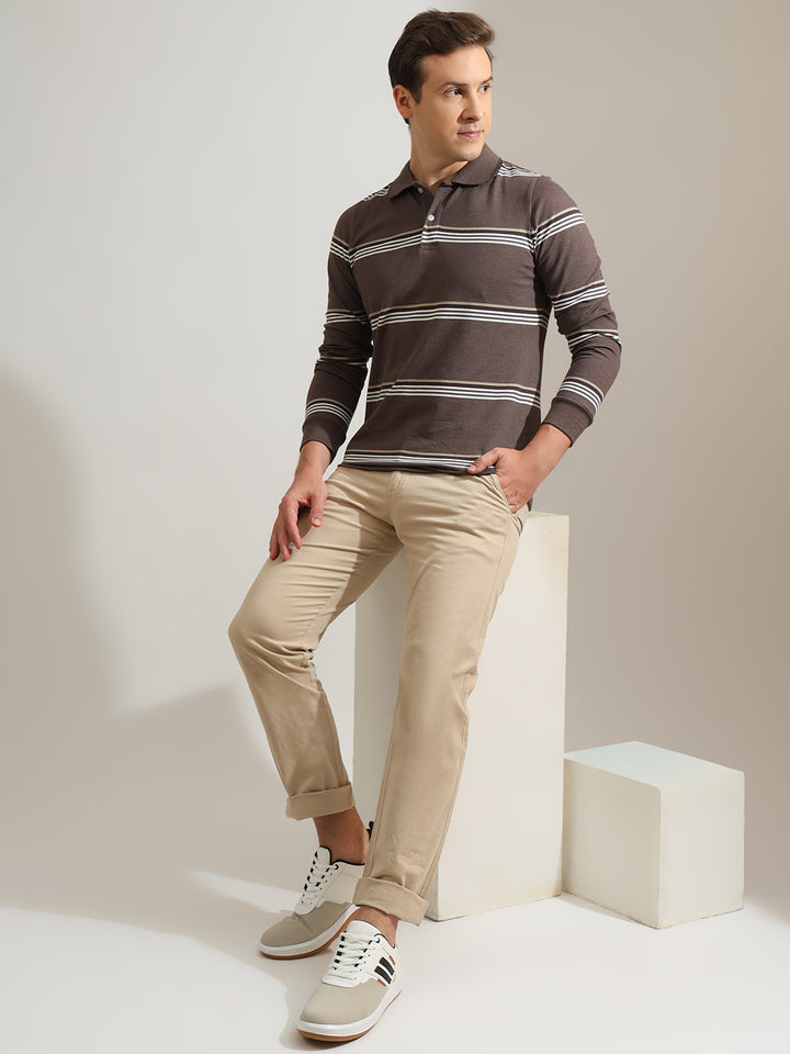 Hancock   Men   Mauve   Stripes   Cotton Elastane   Slim Fit   Casual   TShirt
