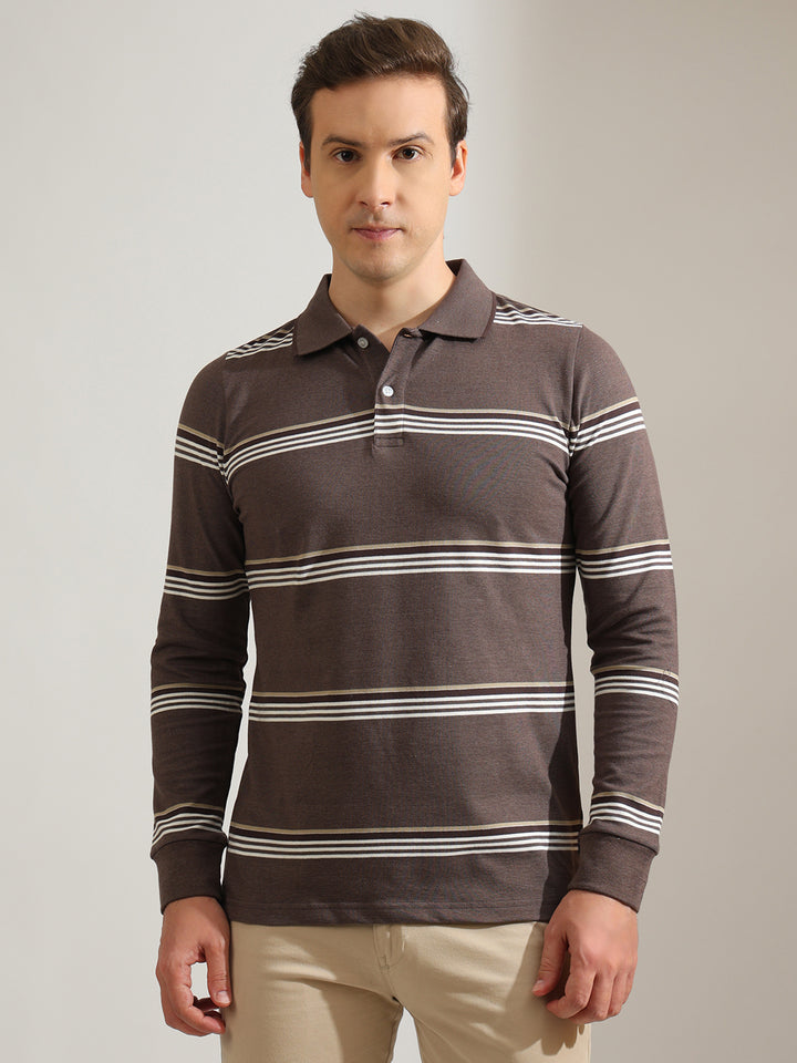 Hancock   Men   Mauve   Stripes   Cotton Elastane   Slim Fit   Casual   TShirt