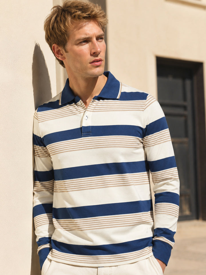 Hancock   Men   White & Blue   Stripes   Cotton Elastane   Slim Fit   Casual   TShirt