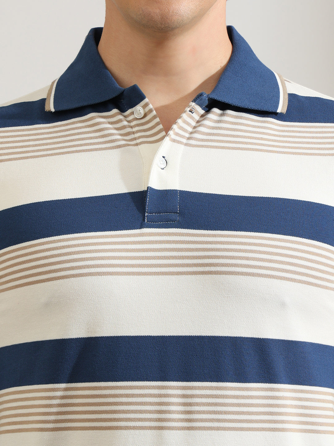 Hancock   Men   White & Blue   Stripes   Cotton Elastane   Slim Fit   Casual   TShirt