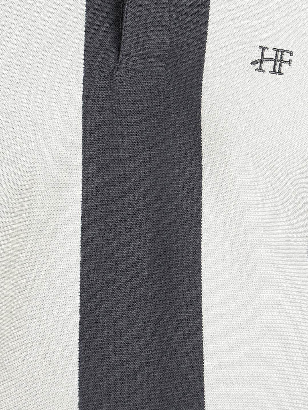 Hancock Men Navy Blue & Grey Vertical Striped Polo Collar Pure Cotton Stretch Slim Fit T-shirt