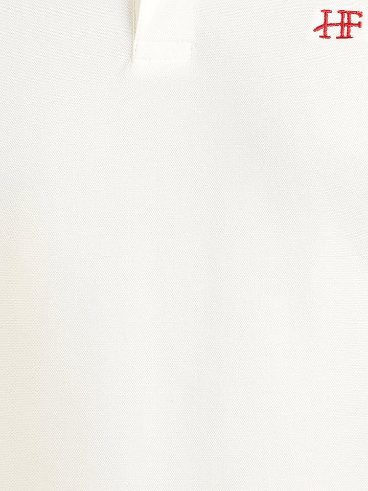 Hancock Men White Vertical Striped Polo Collar Pure Cotton Stretch Slim Fit T-shirt