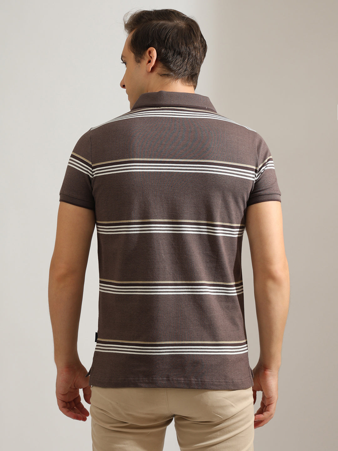 Hancock   Men   Mauve   Stripes   Cotton Elastane   Slim Fit   Casual   TShirt