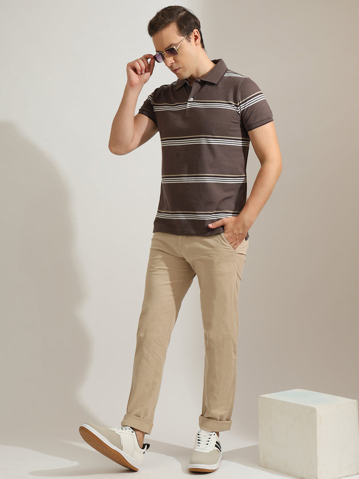 Hancock   Men   Mauve   Stripes   Cotton Elastane   Slim Fit   Casual   TShirt