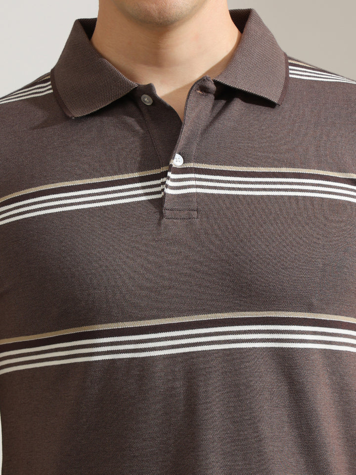 Hancock   Men   Mauve   Stripes   Cotton Elastane   Slim Fit   Casual   TShirt