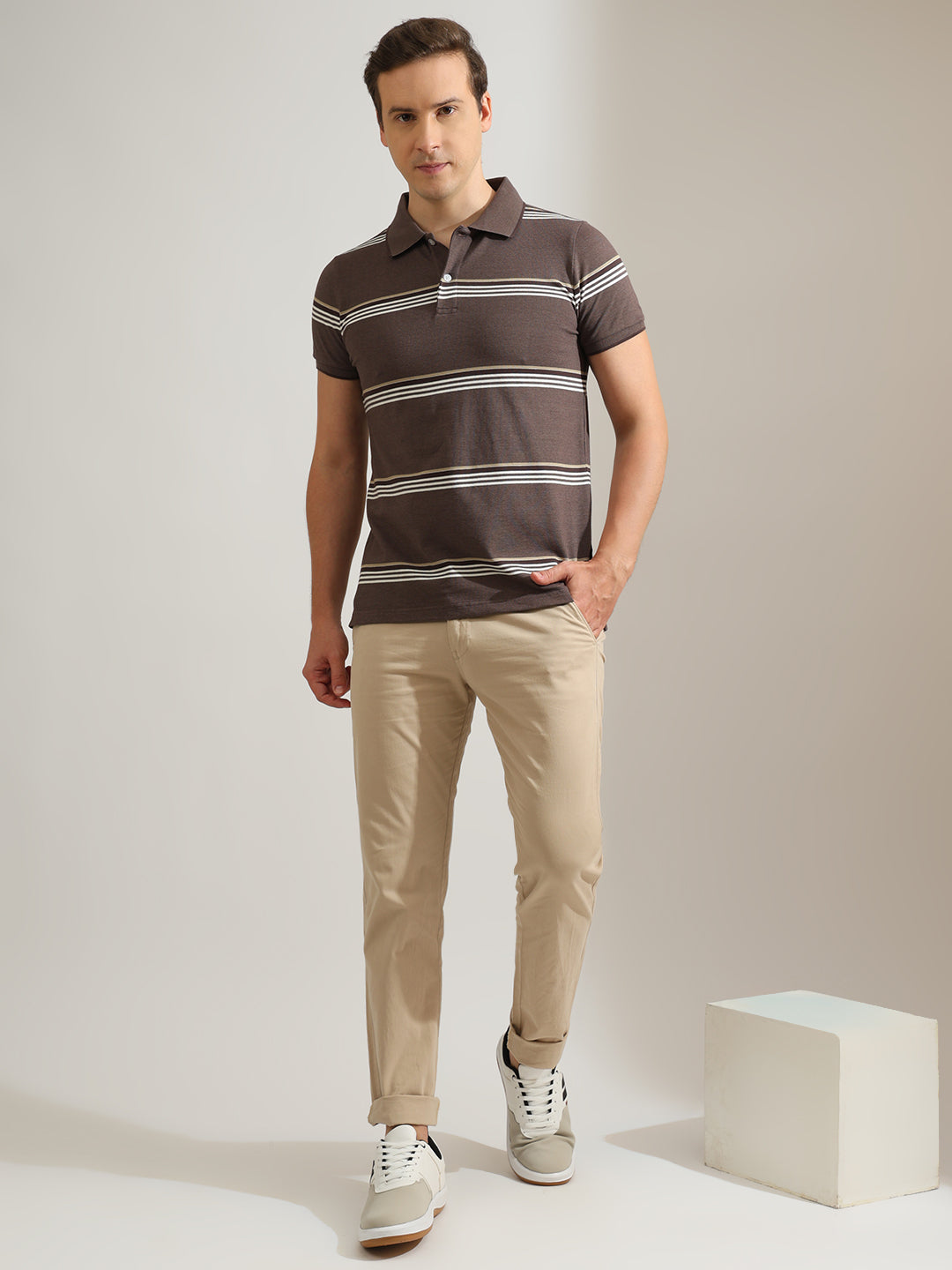 Hancock   Men   Mauve   Stripes   Cotton Elastane   Slim Fit   Casual   TShirt