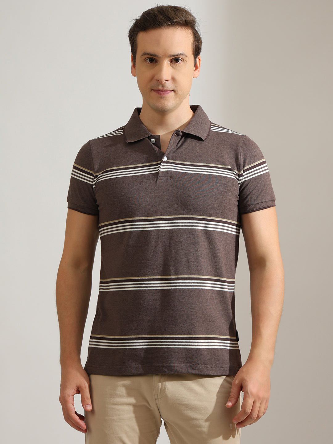 Hancock   Men   Mauve   Stripes   Cotton Elastane   Slim Fit   Casual   TShirt