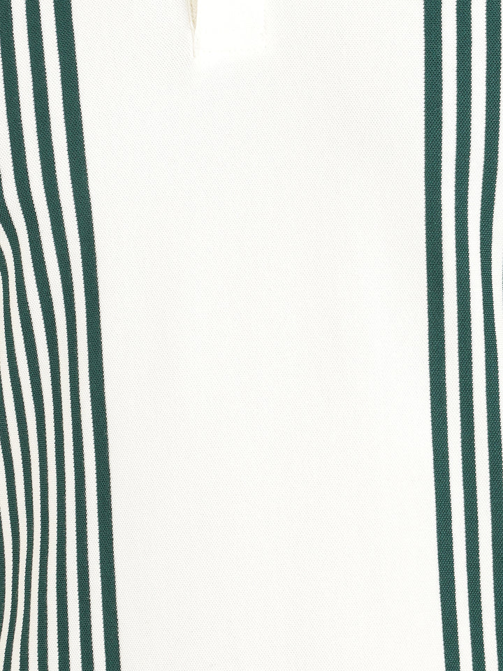 Hancock Men White & Green Vertical Striped Polo Collar Pure Cotton Stretch Slim Fit T-shirt