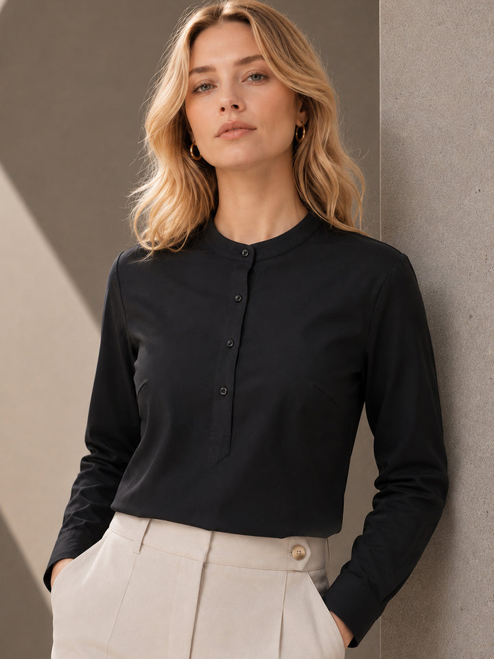 Women Black Solid Pure Cotton Regular Fit Formal Top