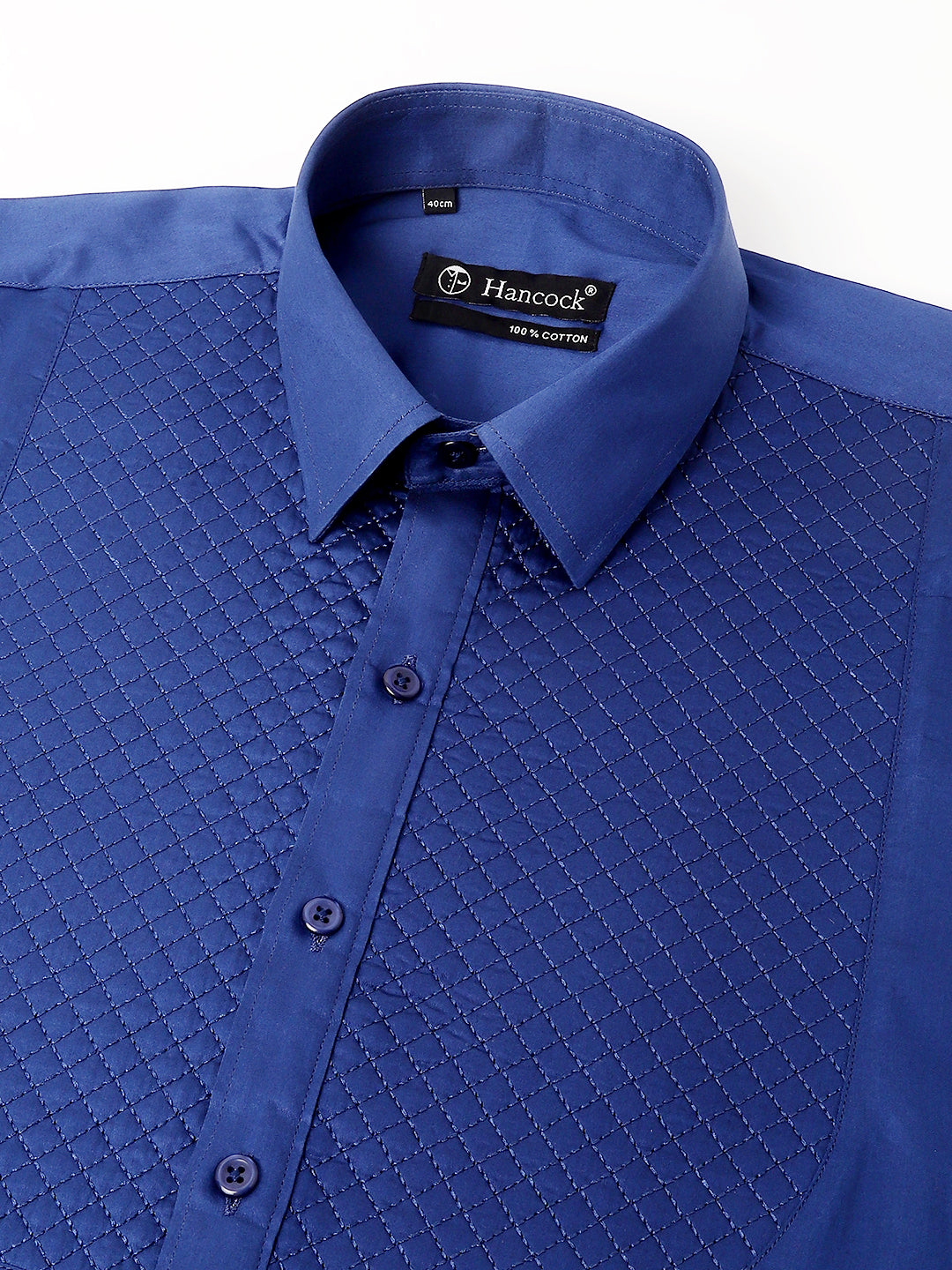 Hancock Men Navy Solid Pure Cotton Slim Fit Party Shirt