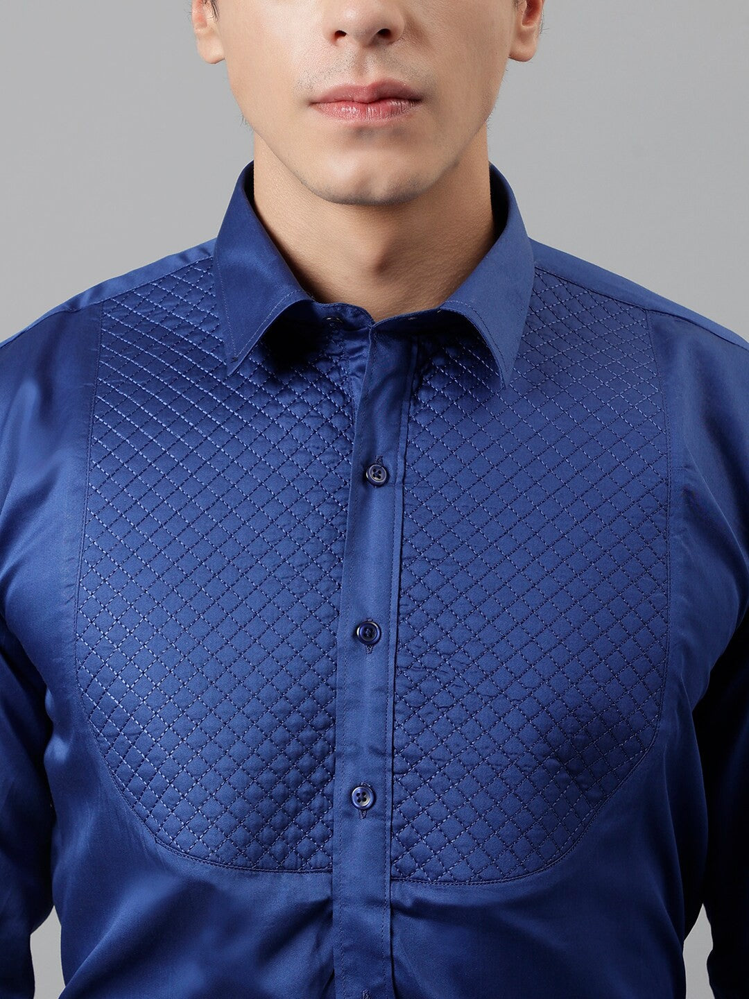 Hancock Men Navy Solid Pure Cotton Slim Fit Party Shirt