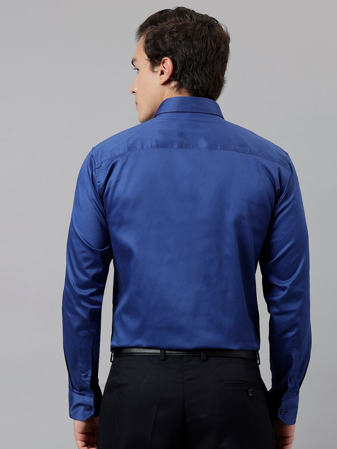 Hancock Men Navy Solid Pure Cotton Slim Fit Party Shirt