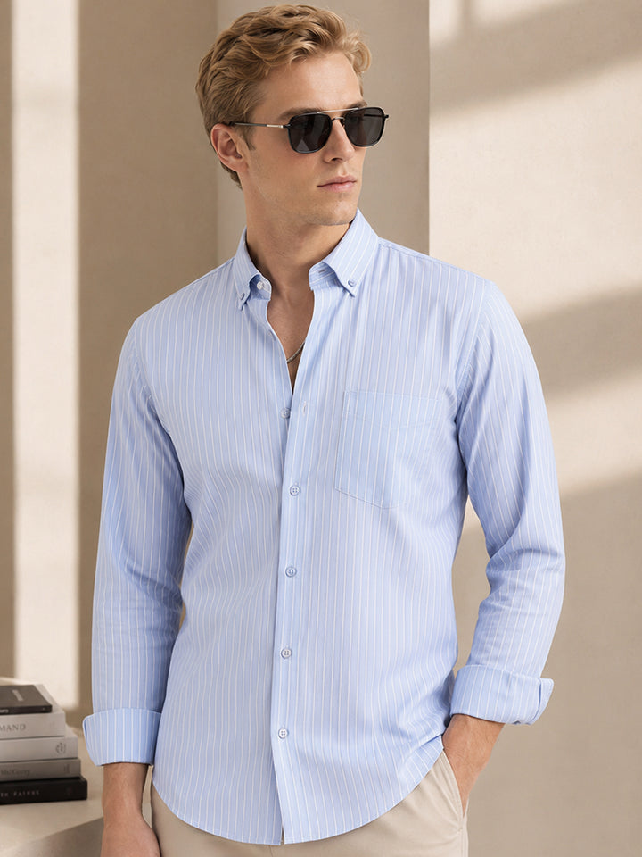 Men Blue Striped Pure Cotton Regular Fit Plus size Formal Shirt