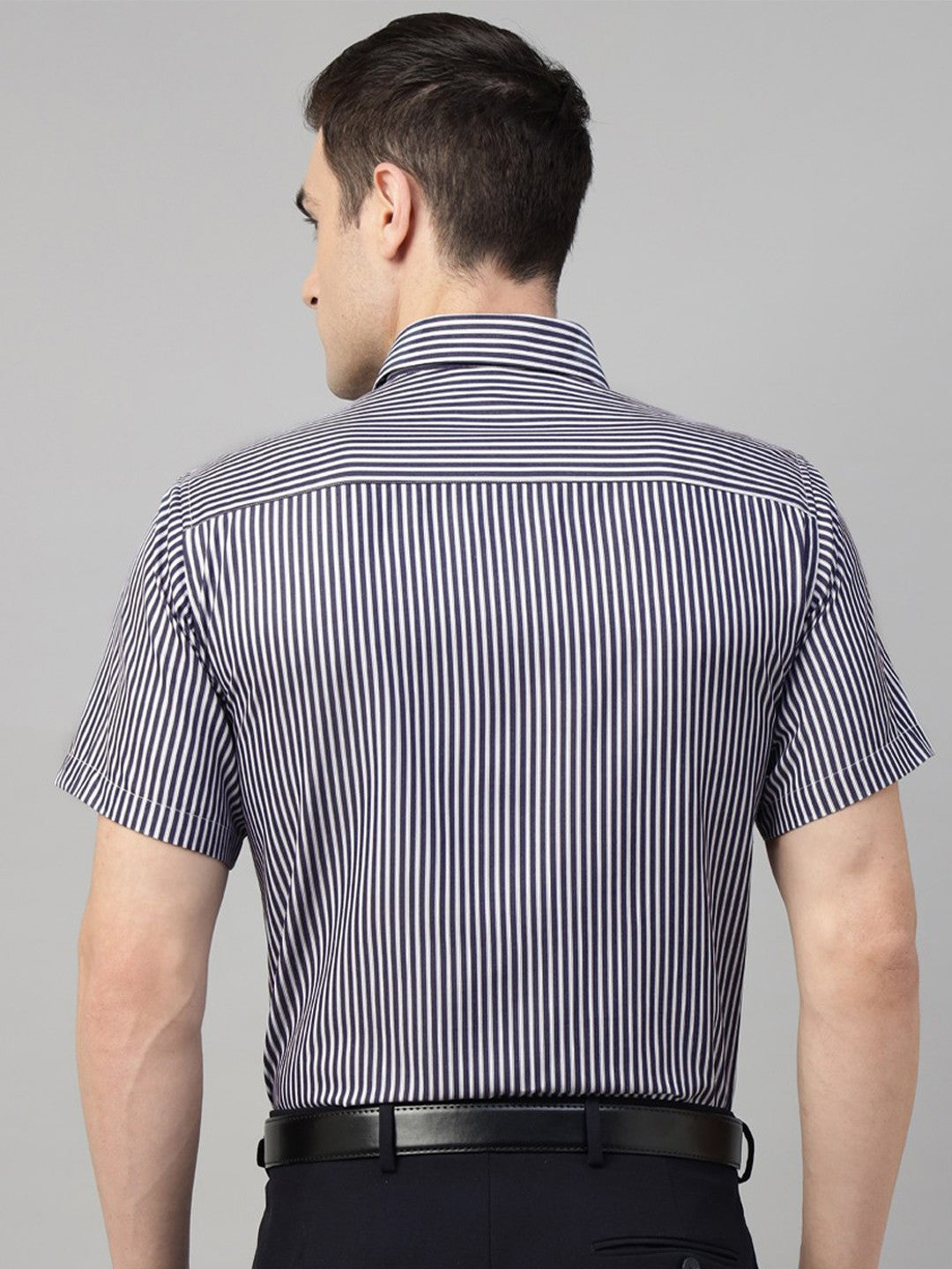 Men Navy & White Stripe Cotton Slim Fit Formal Shirt