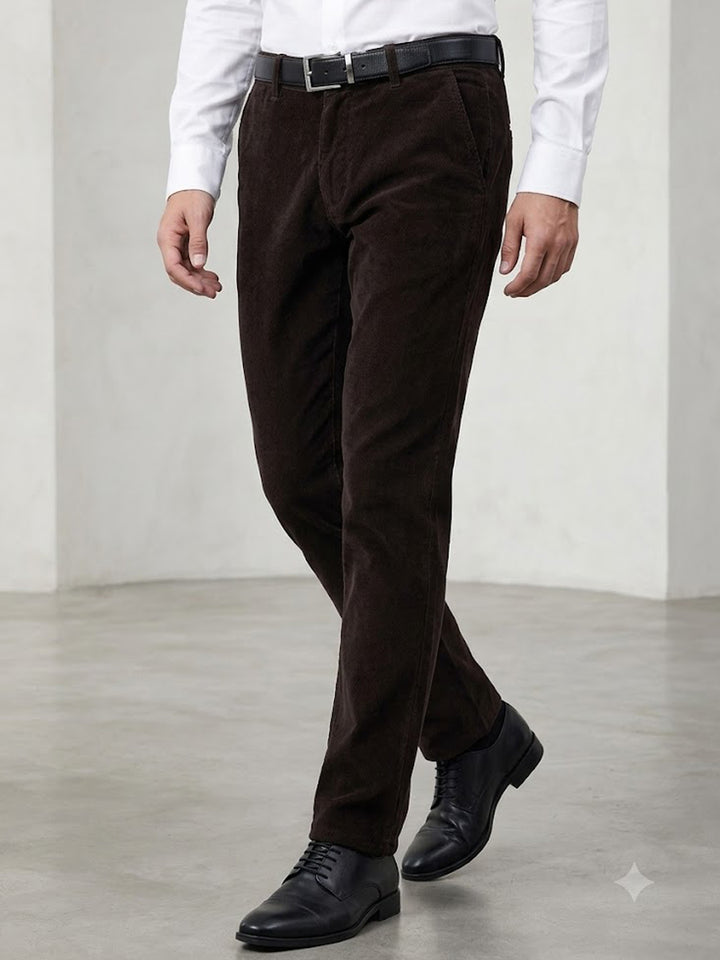 Men Olive Solid Cotton cotton stretch corduroy Coduroy Slim Fit Formal Trouser