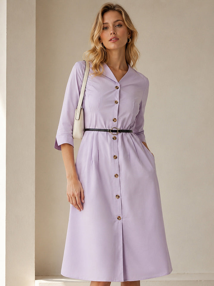 Women Lavender Pure Cotton Solid Mid Length Regular Fit Formal Shirt  Dress