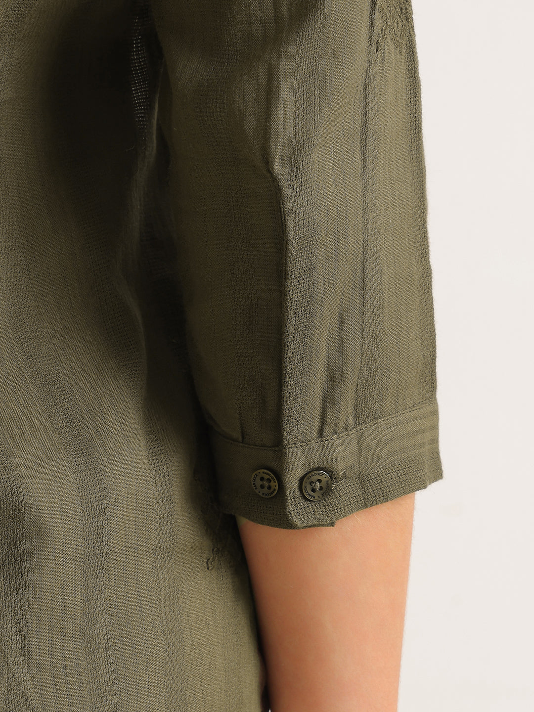 Hancock   Women   Olive   Solid Self Design   Pure Cotton   Regular Fit   Formal   Shirt