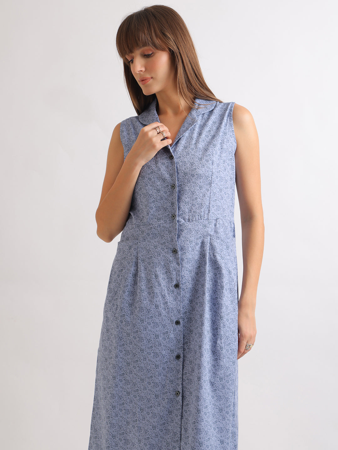 Hancock   Women   Blue   Prints   Pure Cotton   Regular Fit   Formal   Dress