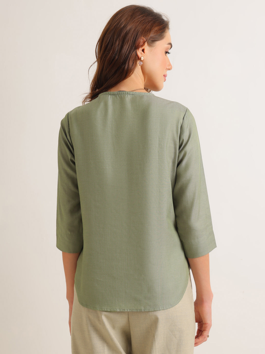 Hancock   Women   Sage Green   Solids   Lyocell   Regular Fit   Formal   Top