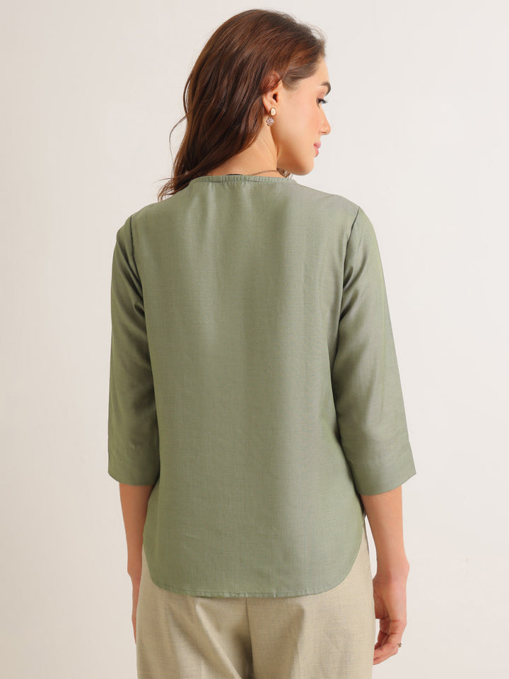 Hancock   Women   Sage Green   Solids   Lyocell   Regular Fit   Formal   Top