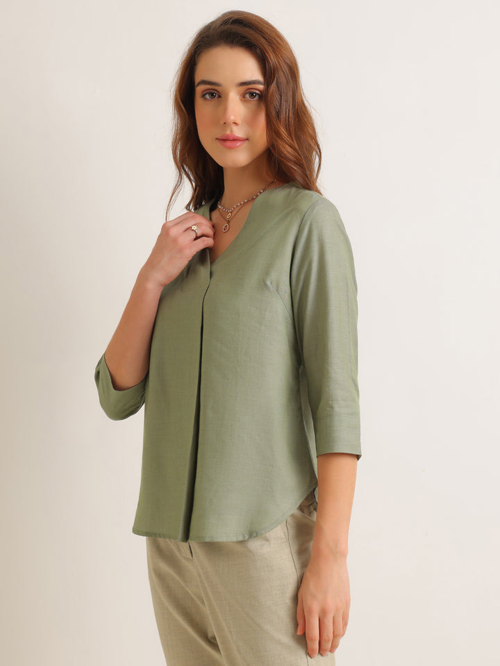 Hancock   Women   Sage Green   Solids   Lyocell   Regular Fit   Formal   Top