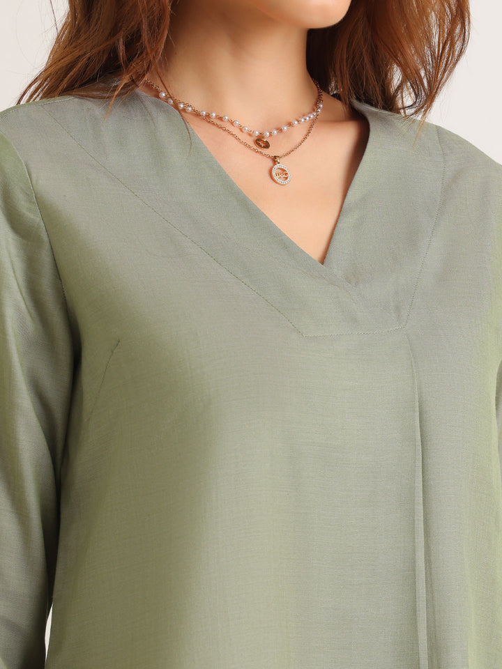 Hancock   Women   Sage Green   Solids   Lyocell   Regular Fit   Formal   Top