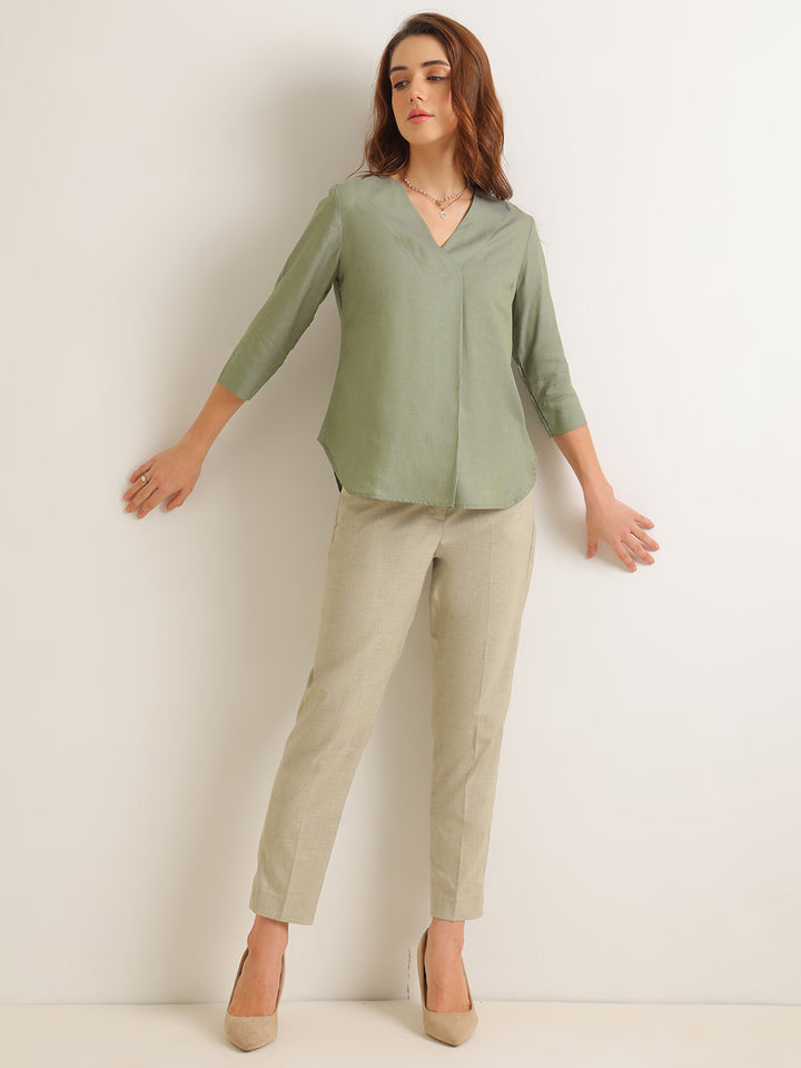 Hancock   Women   Sage Green   Solids   Lyocell   Regular Fit   Formal   Top