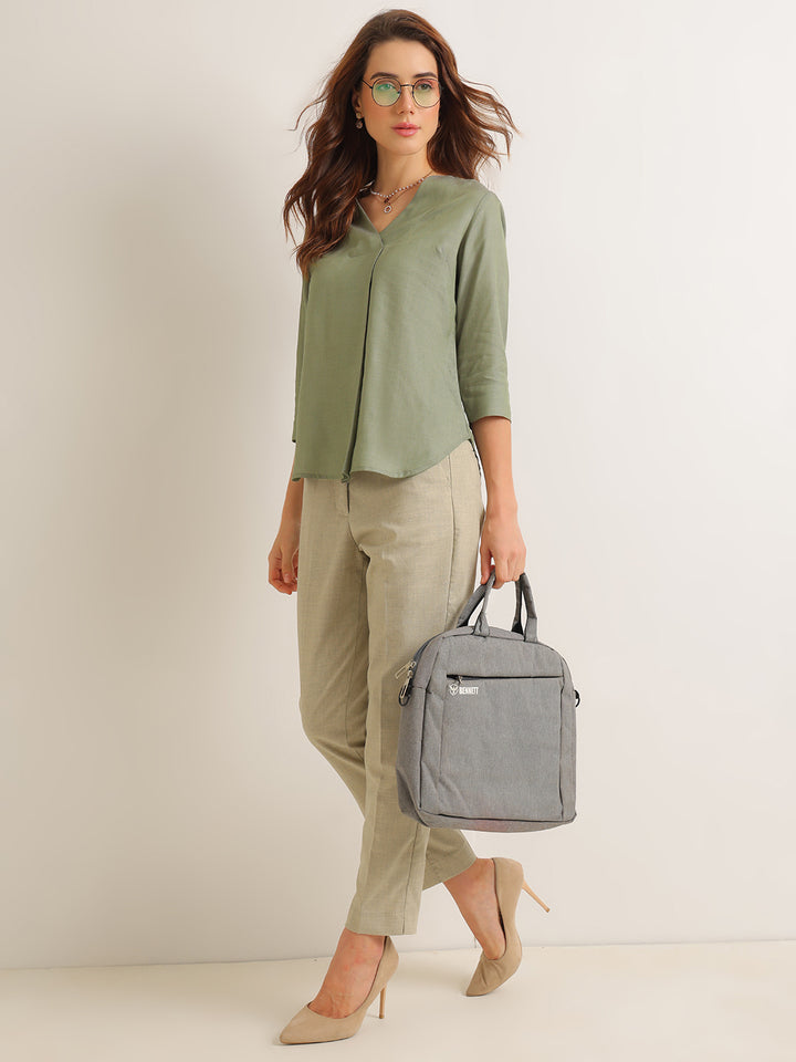 Hancock   Women   Sage Green   Solids   Lyocell   Regular Fit   Formal   Top