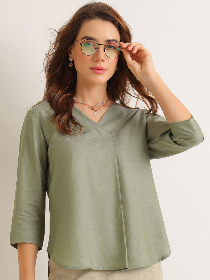 Hancock   Women   Sage Green   Solids   Lyocell   Regular Fit   Formal   Top
