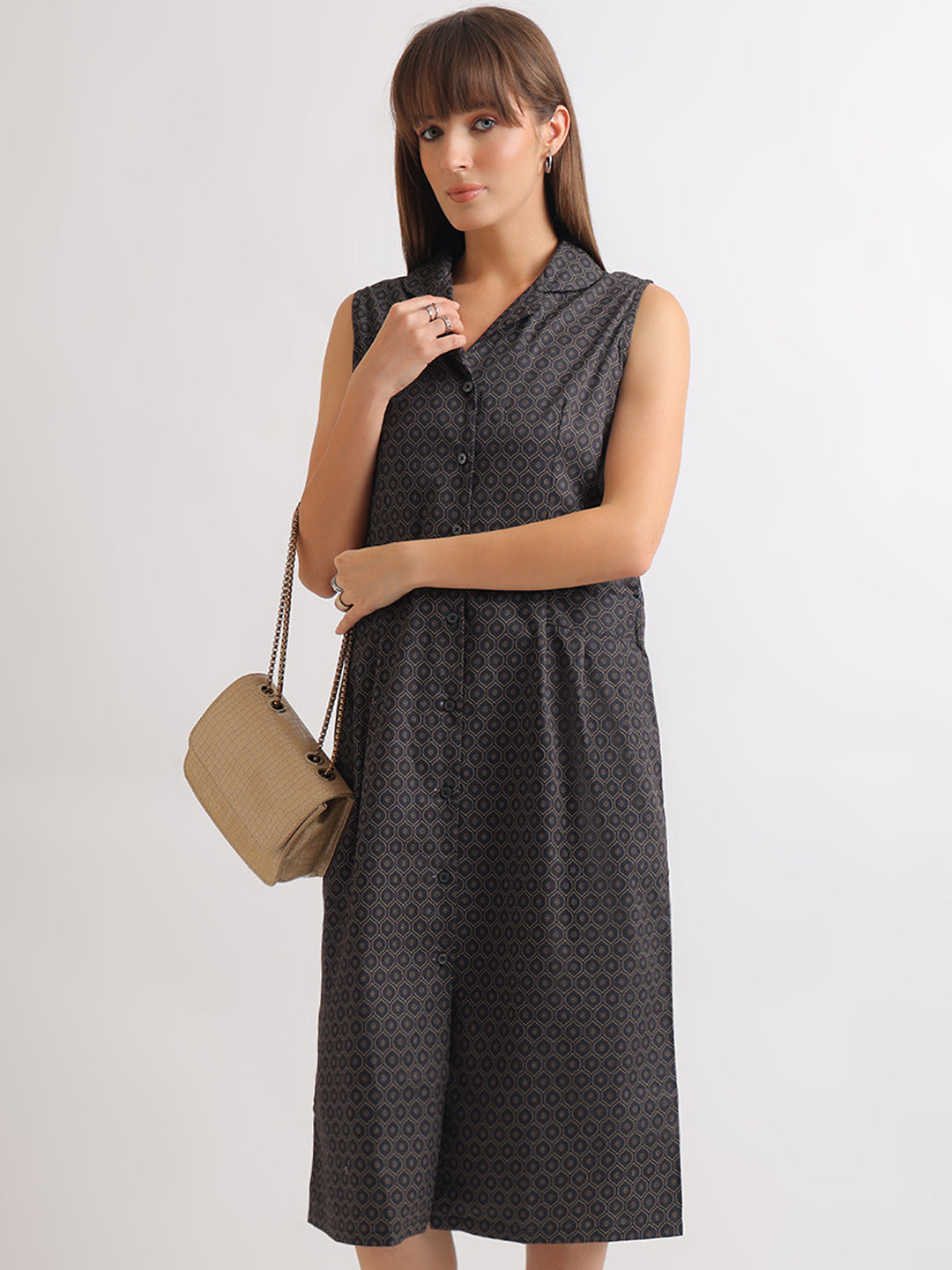 Hancock   Women   Black   Prints   Pure Cotton   Regular Fit   Formal   Dress