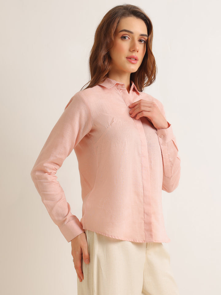 Hancock   Women   Pink   Solids   Lyocell   Regular Fit   Formal   Shirt