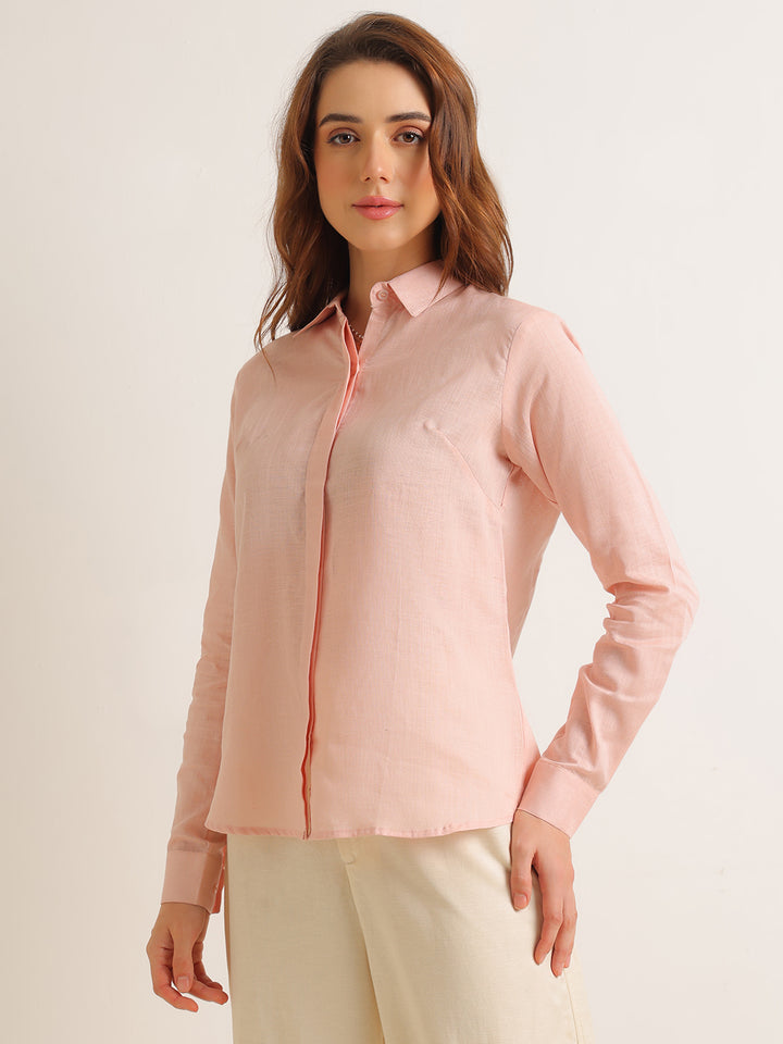 Hancock   Women   Pink   Solids   Lyocell   Regular Fit   Formal   Shirt