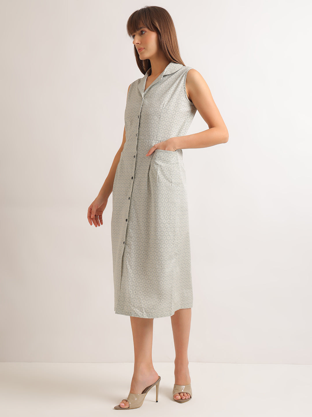Hancock   Women   Beige   Prints   Pure Cotton   Regular Fit   Formal   Dress