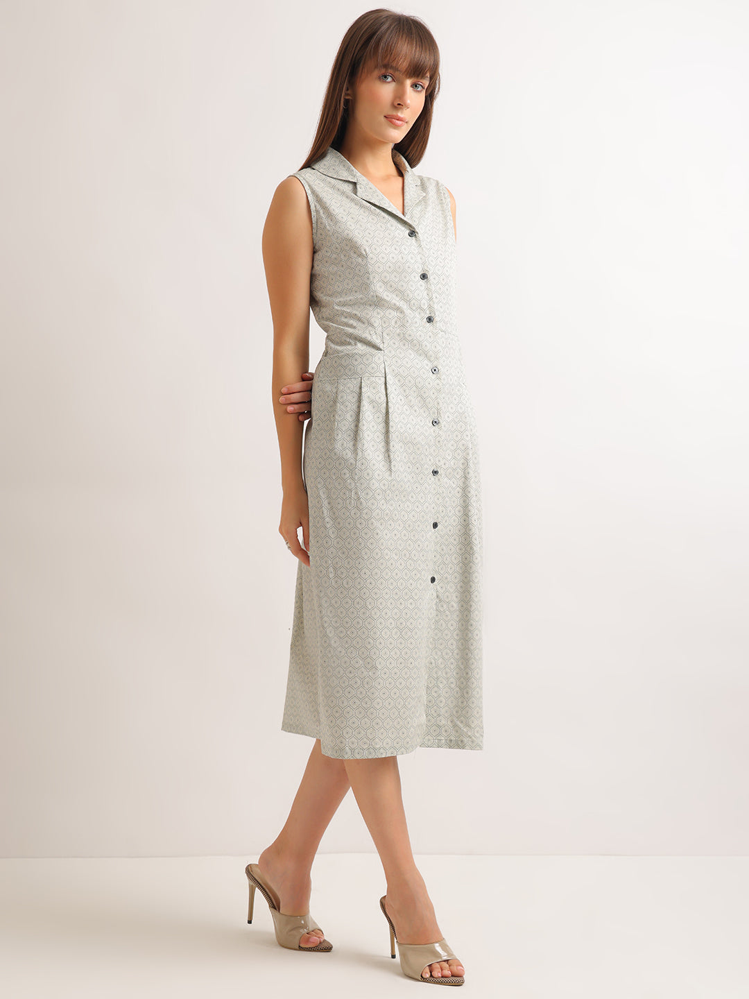 Hancock   Women   Beige   Prints   Pure Cotton   Regular Fit   Formal   Dress