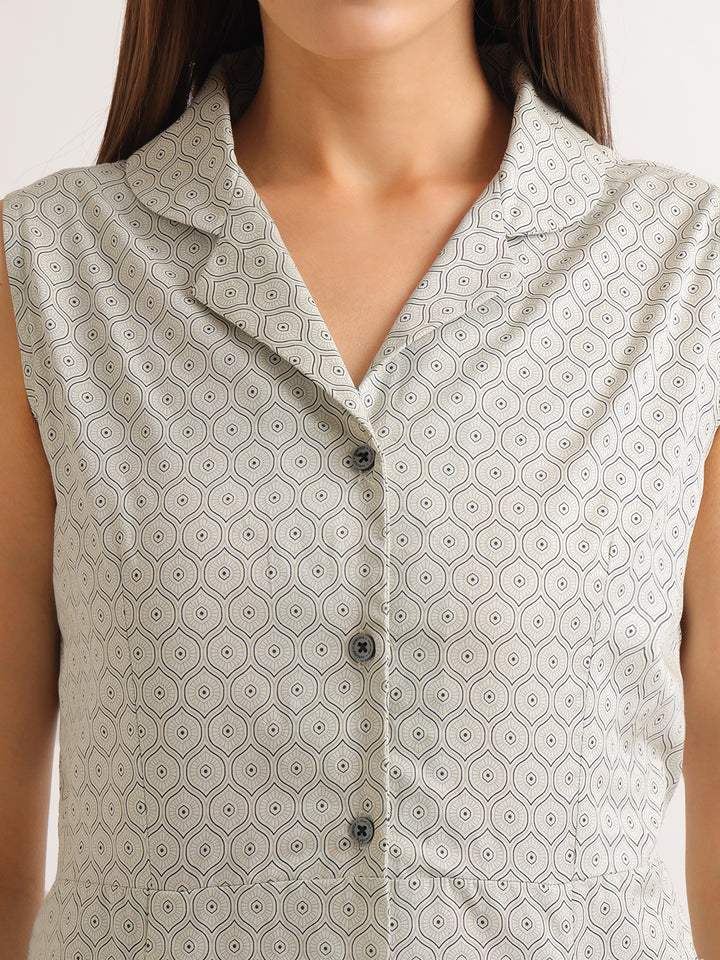 Hancock   Women   Beige   Prints   Pure Cotton   Regular Fit   Formal   Dress