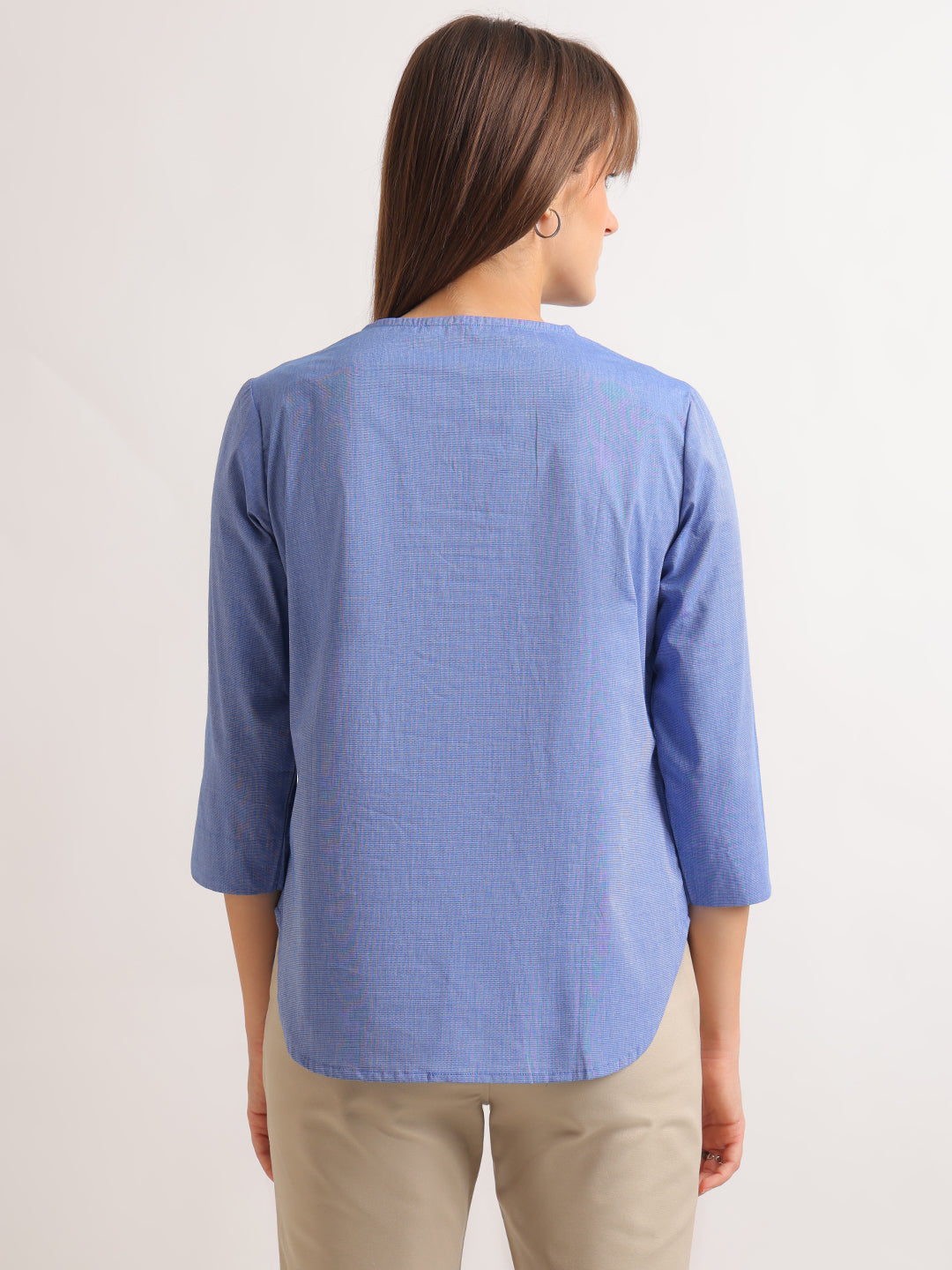 Hancock   Women   Blue   Solids   Pure Cotton   Regular Fit   Formal   Top