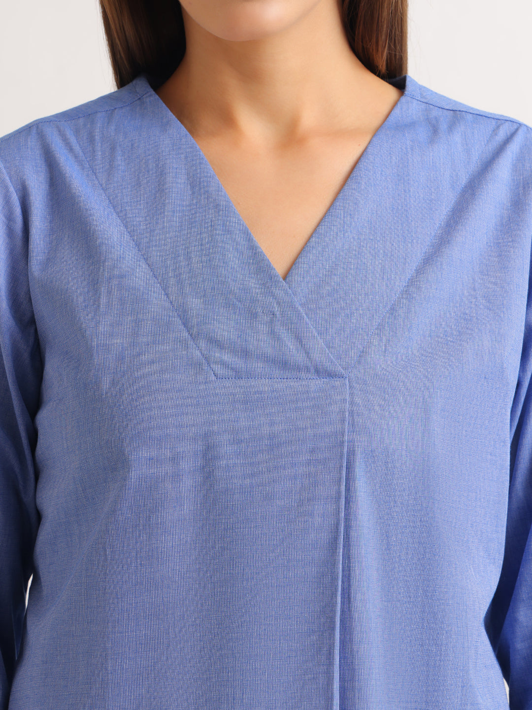 Hancock   Women   Blue   Solids   Pure Cotton   Regular Fit   Formal   Top
