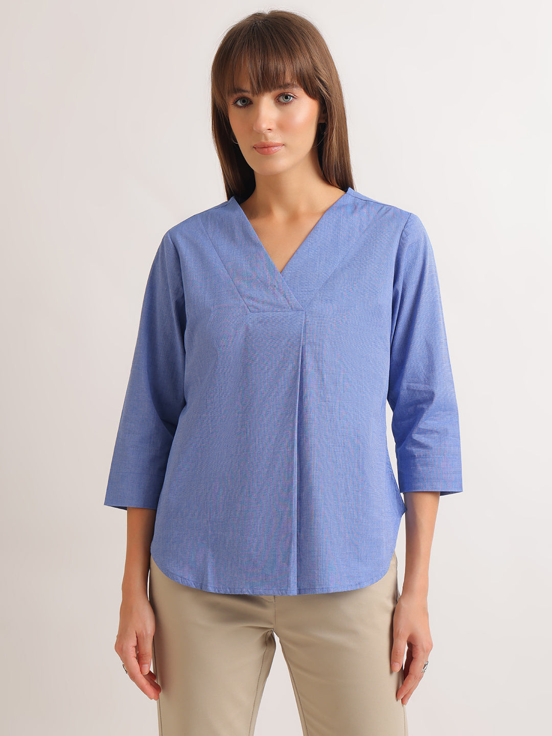 Hancock   Women   Blue   Solids   Pure Cotton   Regular Fit   Formal   Top