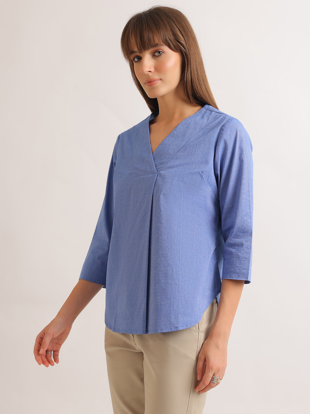 Hancock   Women   Blue   Solids   Pure Cotton   Regular Fit   Formal   Top