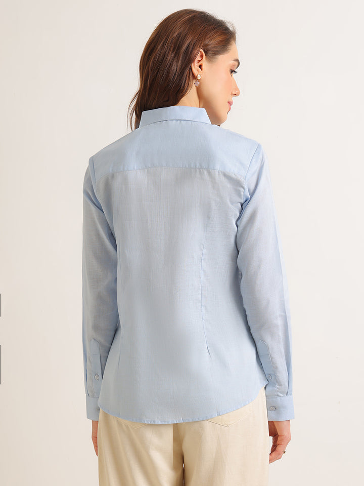 Hancock   Women   Sky Blue   Solids   Lyocell   Regular Fit   Formal   Shirt