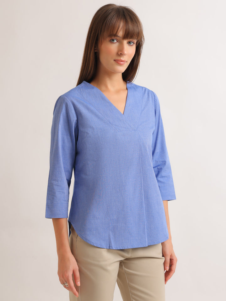 Hancock   Women   Blue   Solids   Pure Cotton   Regular Fit   Formal   Top
