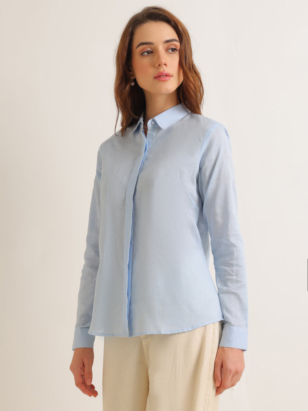 Hancock   Women   Sky Blue   Solids   Lyocell   Regular Fit   Formal   Shirt