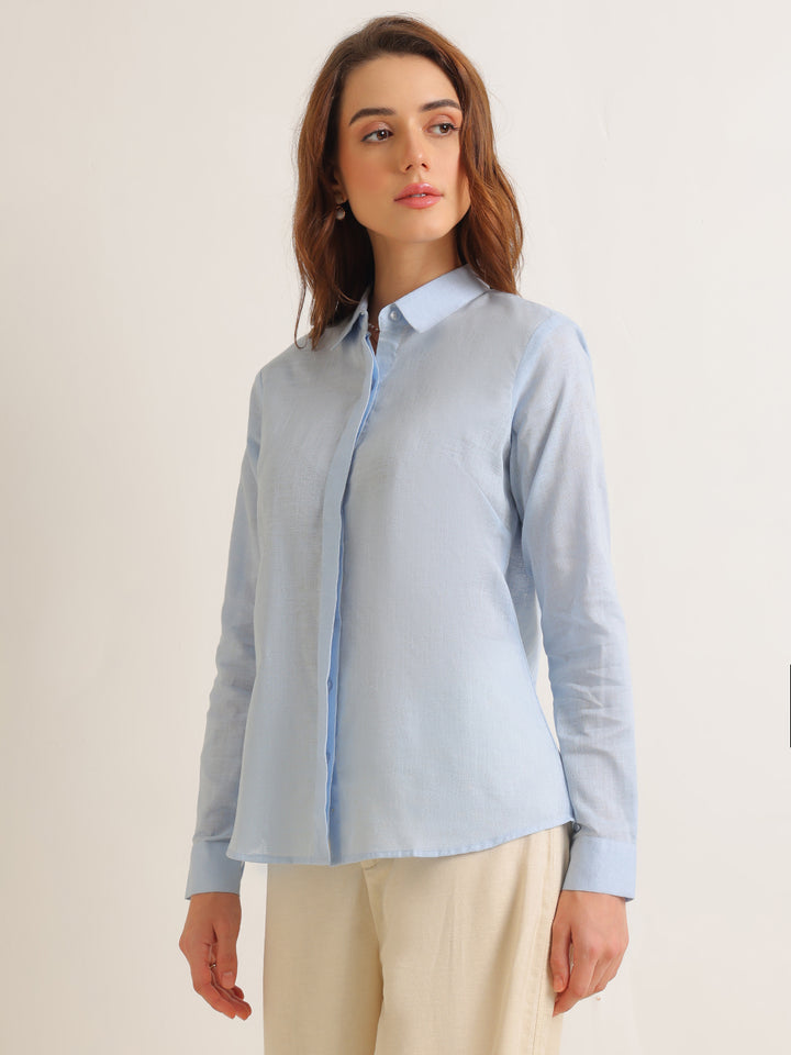 Hancock   Women   Sky Blue   Solids   Lyocell   Regular Fit   Formal   Shirt