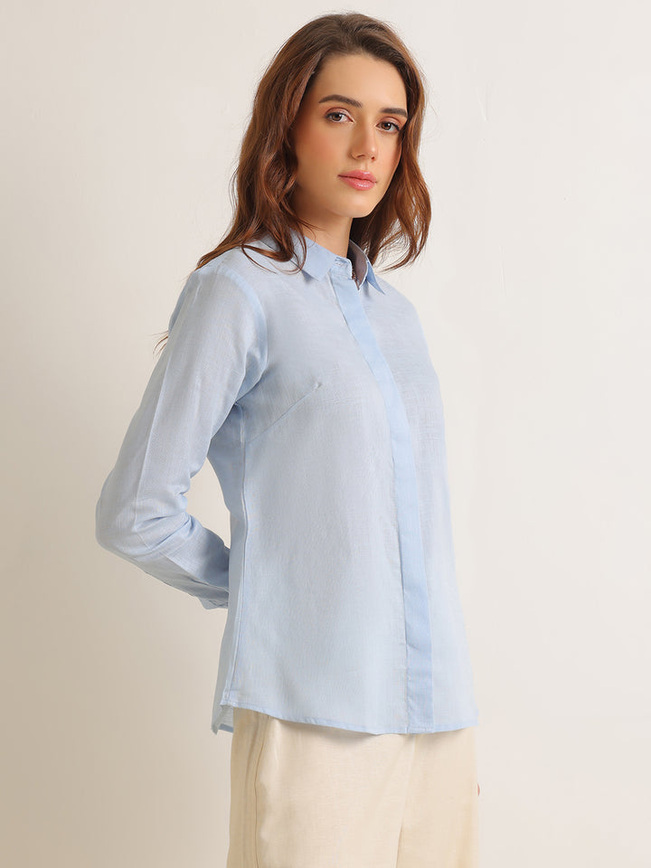 Hancock   Women   Sky Blue   Solids   Lyocell   Regular Fit   Formal   Shirt
